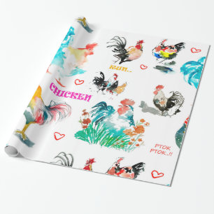 Watercolor Animals - Chickens, Exotic, Rooster Wrapping Paper