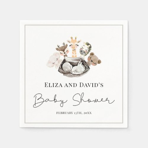 Watercolor Animals Faux Modern Gold Baby Shower  Napkins - Watercolor Animals Faux Modern Gold Baby Shower Napkins. All of the text on this invitation can be personalized with your desired details. You can change background color, font color, size and type as well.
Message me if you need any adjustments
