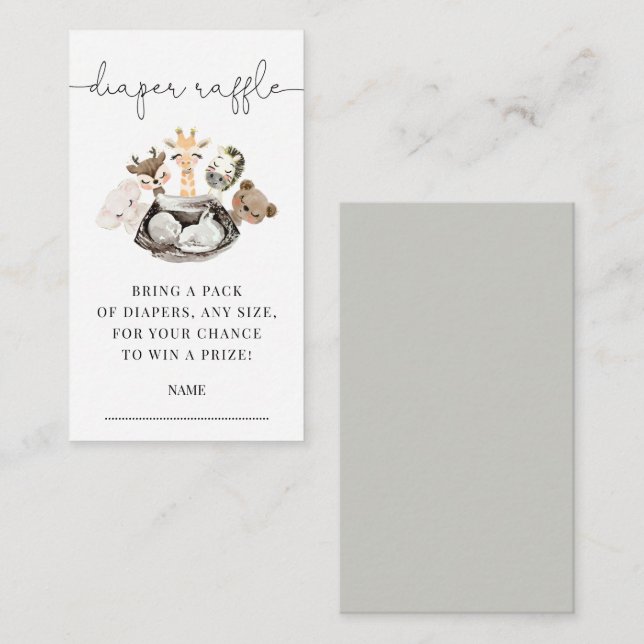 Watercolor Animals Faux Modern Gold Diaper Raffle Enclosure Card (Front/Back)