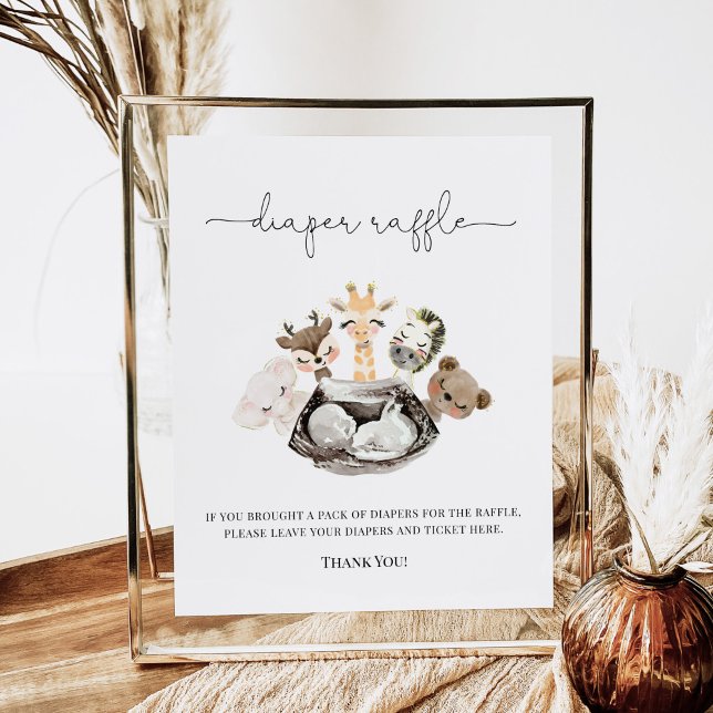 Watercolor Animals Faux Modern Gold Diaper Raffle  Poster (Creator Uploaded)