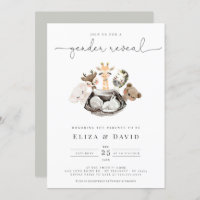 Watercolor Animals Faux Modern Gold Gender Reveal Invitation