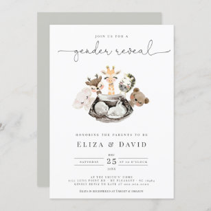  Watercolor Animals Faux Modern Gold Gender Reveal Invitation