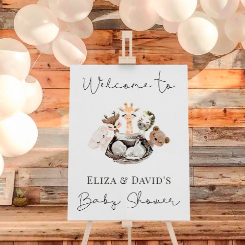 Watercolor Animals Faux Modern Gold Welcome Sign - Watercolor Animals Faux Gold Baby Shower Welcome Sign