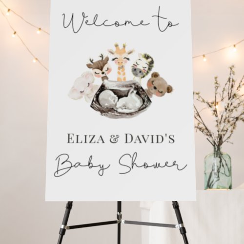 Watercolor Animals Faux Modern Gold Welcome Sign