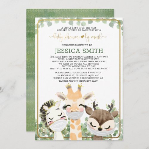Watercolor Animals In Masks Baby Shower By Mail Invitation
