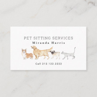 Watercolor Animals Pet Sitter Dog Walker  Business Card
