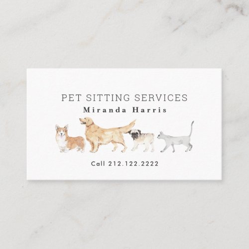 Watercolor Animals Pet Sitter Dog Walker  Business Card