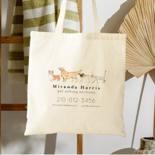 Watercolor Animals Pet Sitter Dog Walker Business Tote Bag