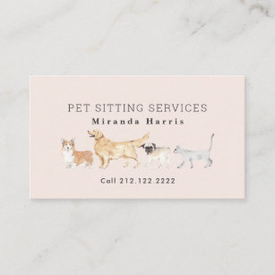 Watercolor Animals Pet Sitter Dog Walker Pink Business Card