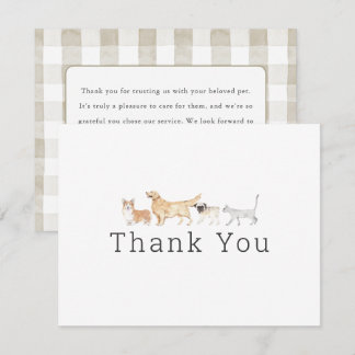 Watercolor Animals Pet Sitter Dog Walker Thank You Note Card