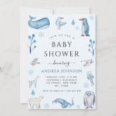Watercolor Antarctic Animals Winter Baby Shower Invitation (Front)