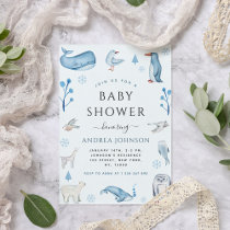 Watercolor Antarctic Animals Winter Baby Shower Invitation