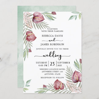 Watercolor Anthurium Floral Wedding Invitation