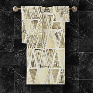Watercolor Antique Beige Brown Tribal Triangles  Bath Towel Set