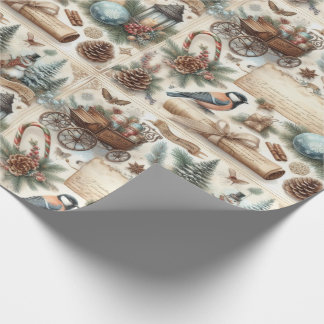 Watercolor Antique winter Ephemera Script Wrapping Paper