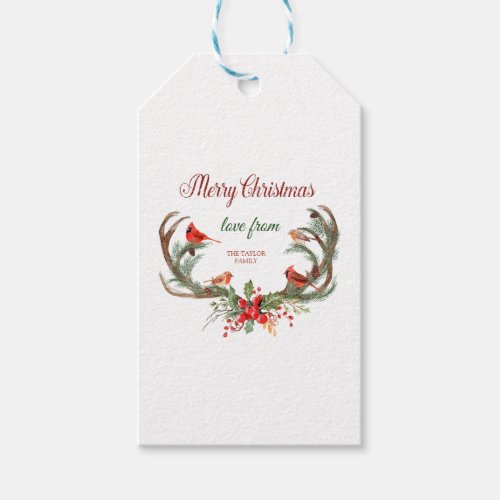 Watercolor Antler Reindeer Cardinal Christmas Gift Tags