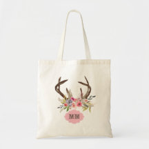 Watercolor Antlers Flowers Custom Monogram