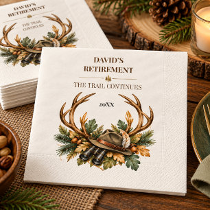 Watercolor Antlers Hunter Retirement Party Napkins