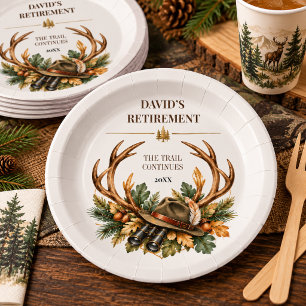 Watercolor Antlers Hunter Retirement Party Paper Plates