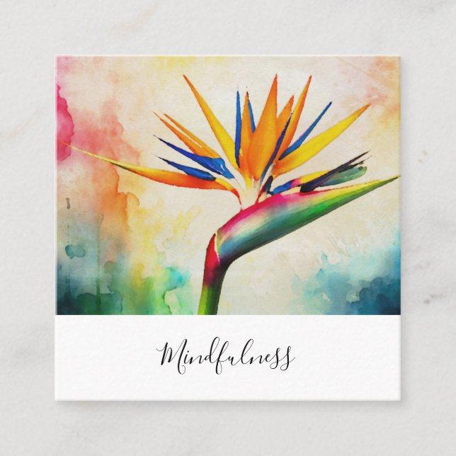 *~*  Watercolor AP10 Flower Bird of Paradise QR 21 Square Business Card (Front)