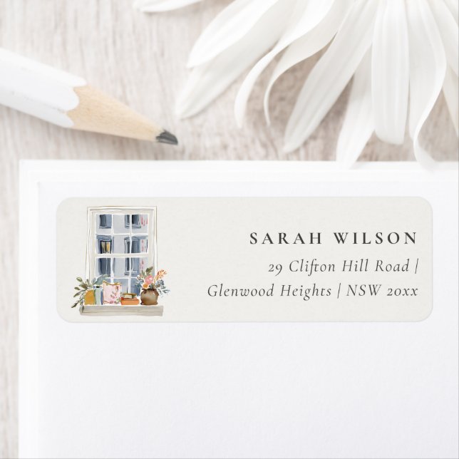 Watercolor Apartment Floral Window Moved Address Label (Insitu)