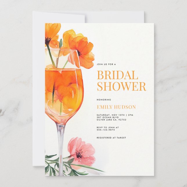 Watercolor Aperol Spritz Bridal Shower Invitation (Front)