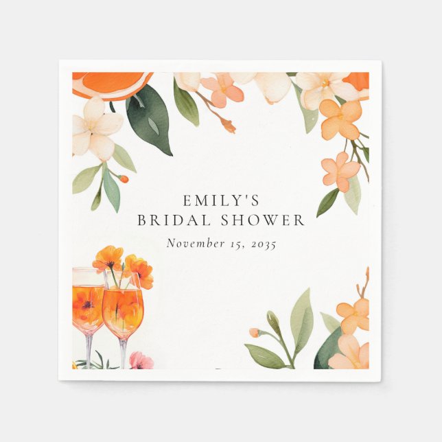 Watercolor Aperol Spritz Bridal Shower Napkins (Front)