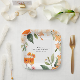 Watercolor Aperol Spritz Bridal Shower Paper Plates