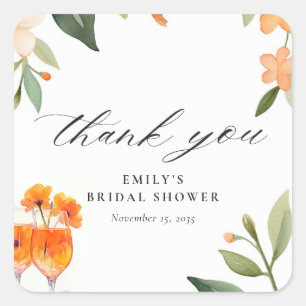 Watercolor Aperol Spritz Bridal Shower Square Sticker