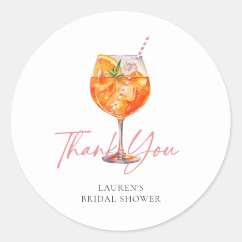 Watercolor Aperol Spritz Bridal Shower Thank You Classic Round Sticker