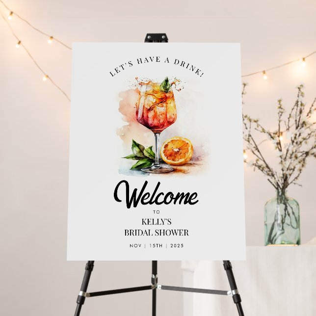 Watercolor Aperol Spritz Bridal Shower Welcome Foam Board (In Situ (Stand))