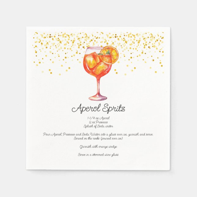 Watercolor Aperol Spritz Custom Cocktail Recipe Napkins (Front)
