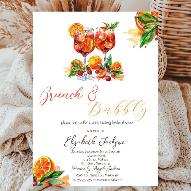 Watercolor Aperol Spritz Orange Brunch & Bubbly  Invitation (Creator Uploaded)