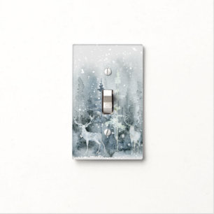 Watercolor, apparel, woodland, deer, snow, trees light switch cover