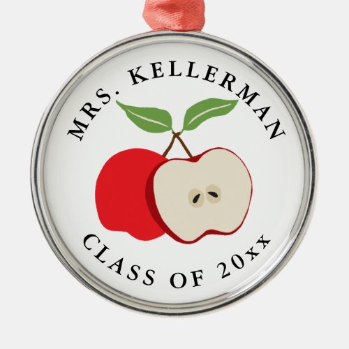 Watercolor Apple Add Teachers Name and Year Metal Ornament