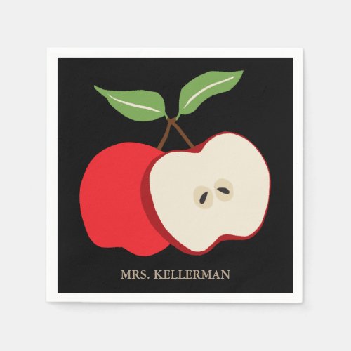 Watercolor Apple Add Teachers Name Paper Napkins