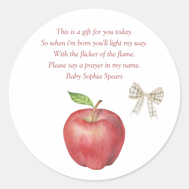 Watercolor apple and a bow - Prayer Candle Label (Front)