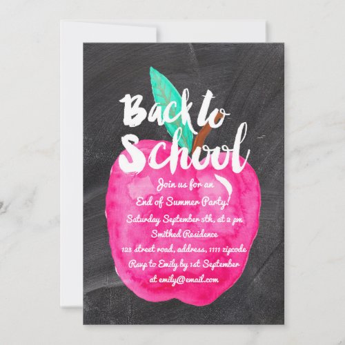 Watercolor apple black chalkboard Back to school Invitation