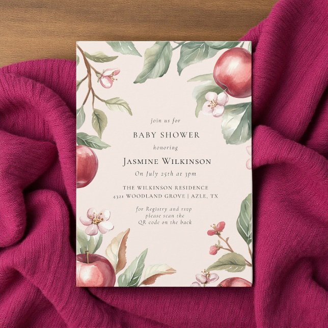 Watercolor Apple Blossom Baby Shower with QR code Invitation (Creator Uploaded)