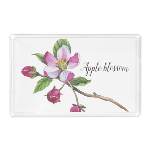 Watercolor Apple Blossom Botanical Acrylic Tray