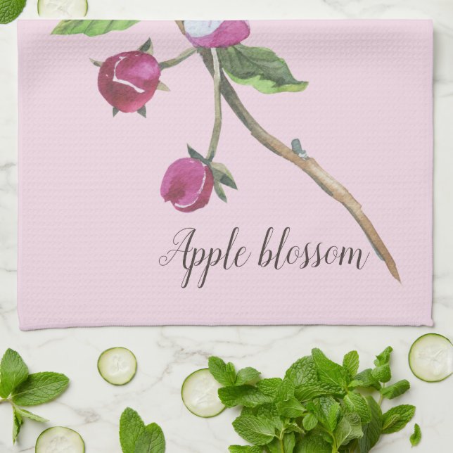 Watercolor Apple Blossom Botanical   Kitchen Towel (Folded)