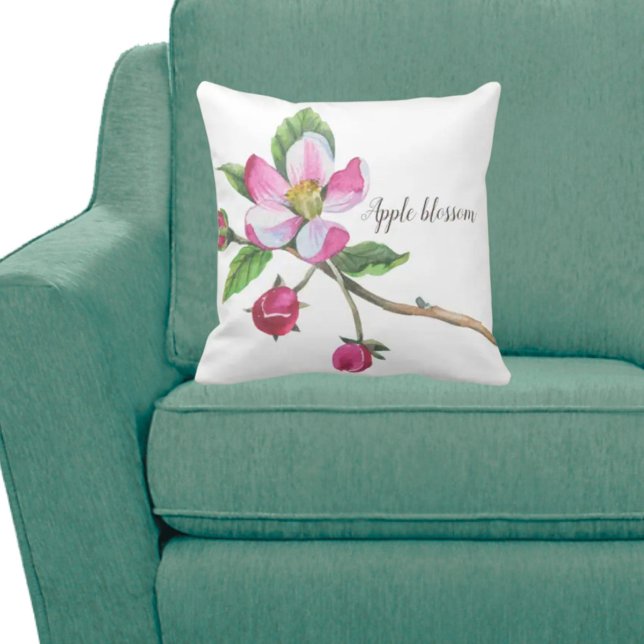 Watercolor Apple Blossom Floral Throw Pillow (Creator Uploaded)