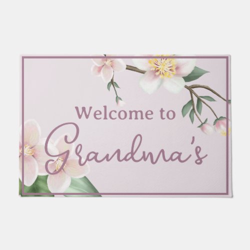 Watercolor Apple Blossoms Grandma Welcome Doormat