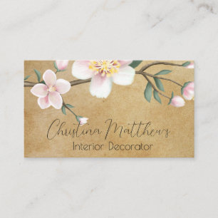 Watercolor Apple Blossoms on Rustic Parchment Business Card