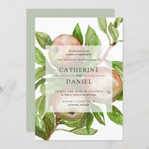 Watercolor apple branch wedding invitation