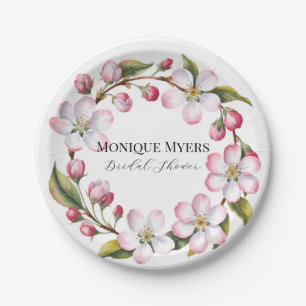 Watercolor Apple Cherry Blossom Bridal Shower Paper Plates