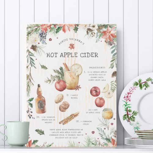 Watercolor Apple Cider Recipe  Holiday Wooden Box Sign