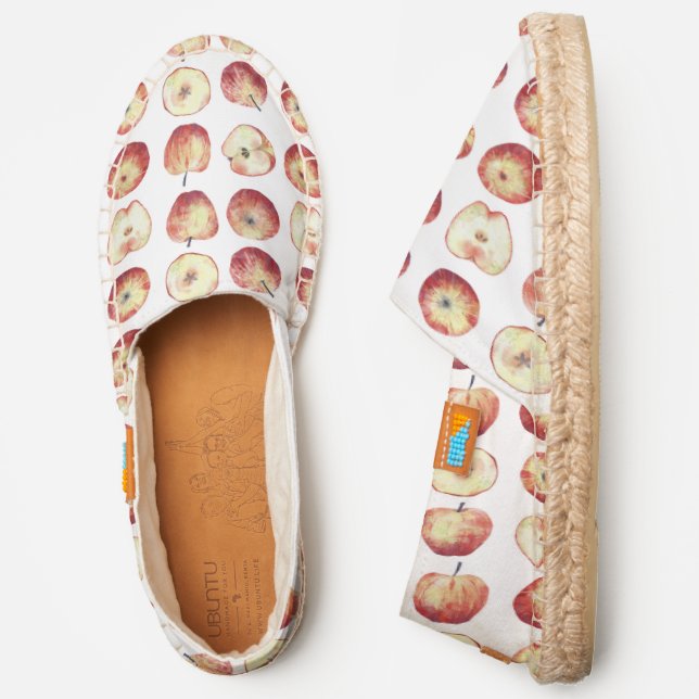 Watercolor Apple Fruit Pattern Espadrilles (Side)