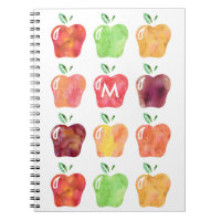 Watercolor Apple Initial Monogram Notebook
