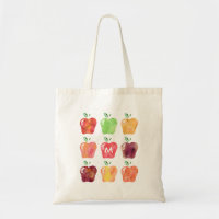 Watercolor Apple Initial Monogram Teacher Tote Bag